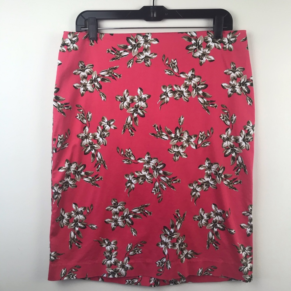 Talbots Pencil Skirt Pink Brown Floral Print